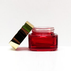 Square Red Clear Face Glass Cosmetic Jar